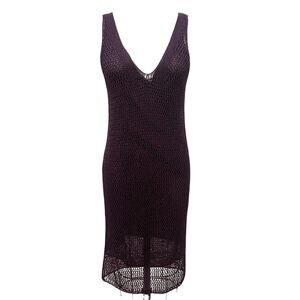 NWT Mango MNG Lurex openwork knit dress Burgundy Size Small